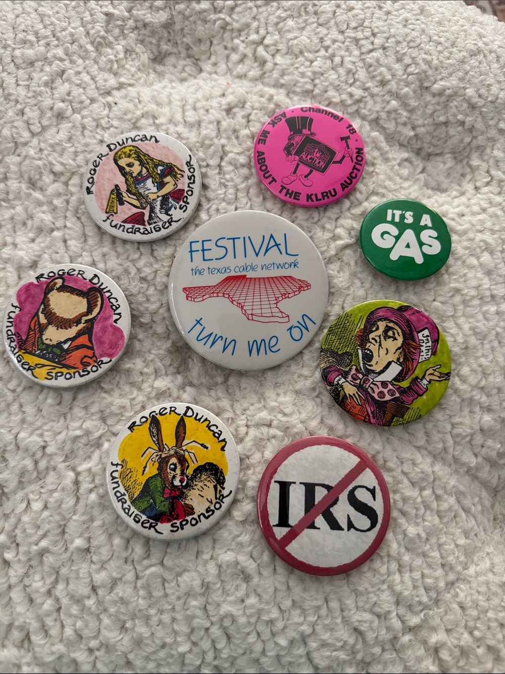 Collection of Vintage Buttons Pins from the Austin Texas Area  KLRU